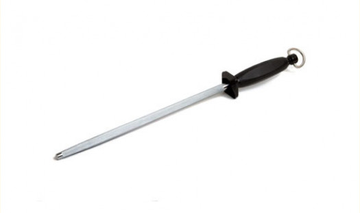 12" Round Butchers Sharpening Steel with Black Handle 
